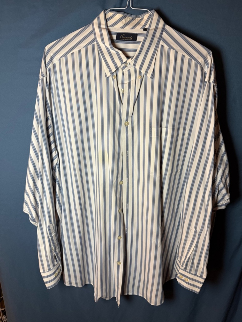 Roundtree & York Striped Button-Down Men's Shirt - Blue & White